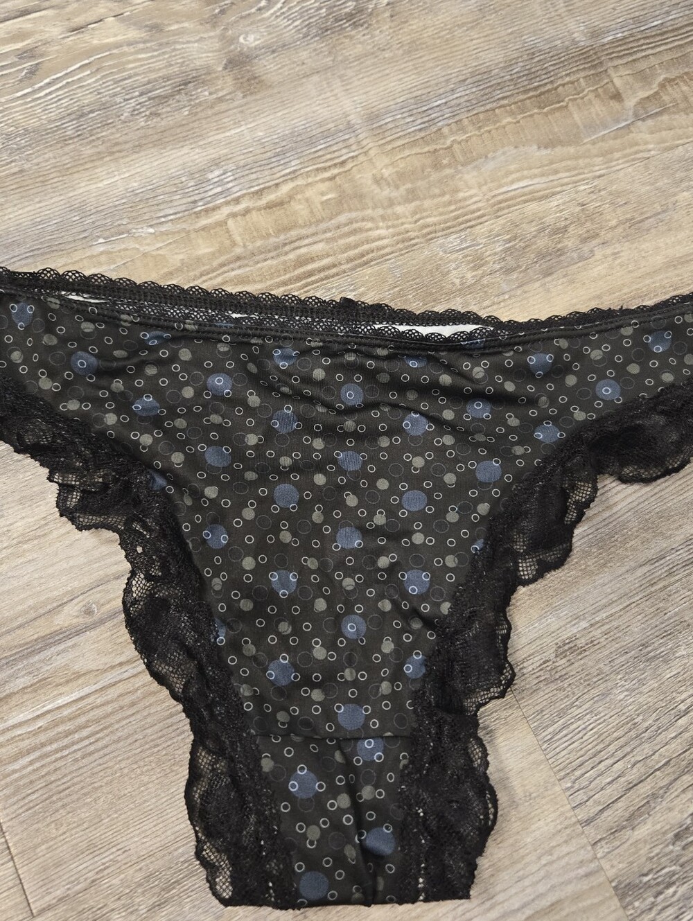 Women's Black Lace Trim Bikini Panty with Dot Print - Picture 2 of 3